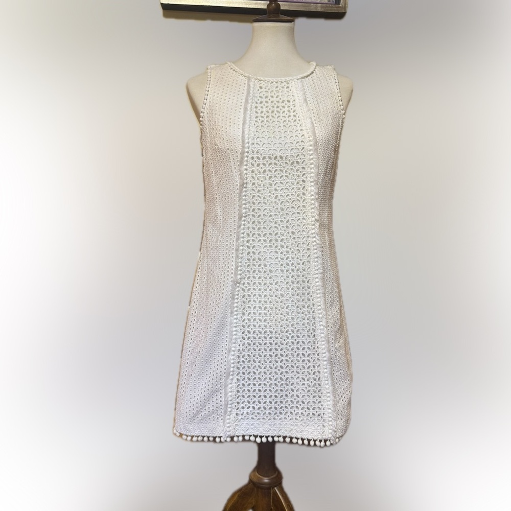 Boden Elegant White Sleeveless Eyelet Dress